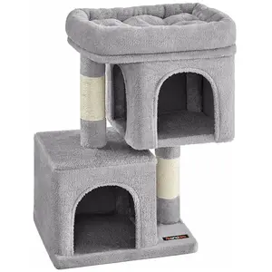 FEANDREA Arbre à chat 2 niches doux, Gris Clair / S (40 x 30 x 67 cm) pas cher