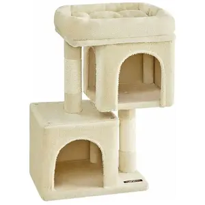 FEANDREA Arbre à chat 2 niches doux, Beige / S (40 x 30 x 67 cm) pas cher