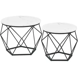 VASAGLE Table basse ronde plateau amovible, Blanc + Noir pas cher