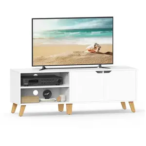 VASAGLE Meuble TV 140 cm 2 portes 2 compartiments effet bois blanc pas cher