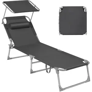 SONGMICS Chaise longue pliable avec dossier, Gris / 193 x 53 x 29,5 cm pas cher