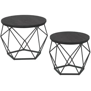 Table Basse Ronde - VASAGLE - Lot de 2 - Style Moderne - Plateau Amovible - Cadre en Acier - Noir pas cher