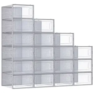 Comparateur de prix : SONGMICS Boîte à chaussures pliable, Transparent + Gris / 33,5 x 23,2 x 14,3 cm