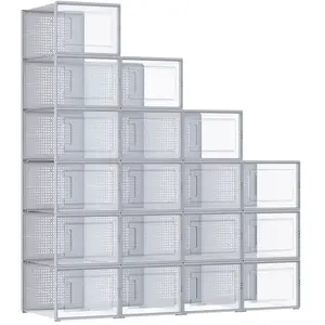 Comparateur de prix : SONGMICS Boîte à chaussures pliable, Transparent + Gris / 35 x 25,2 x 19 cm