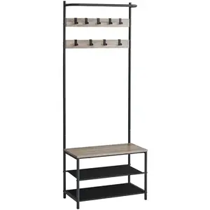 VASAGLE Cintre avec banc à chaussures, Grège + Noir / 32,2 x 64 x 180 cm pas cher