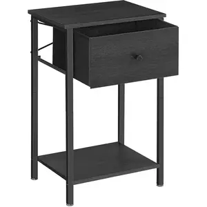 VASAGLE Table de chevet avec tiroir en tissu et étagère marron boisé, Blanc / 1 pas cher
