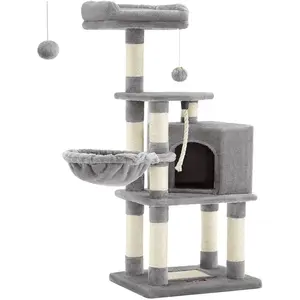 Feandrea Arbre à chat multi-niveaux 138 cm, Gris Clair / M ( 42 x 32 x 110 cm) pas cher
