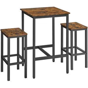 Vasagle Ensemble table de bar avec 2 tabourets effet bois marron rustique pas cher