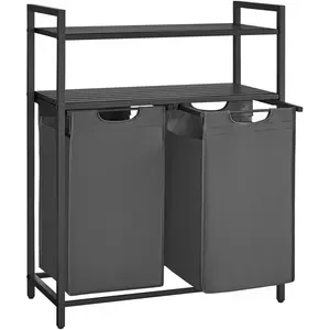 Comparateur de prix : Songmics Panier à Linge - VASAGLE - Rangement 2 Compartiments - 2 Étagères - Noir et Gris
