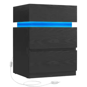 Comparateur de prix : VASAGLE Table de chevet avec LED, Noir Boisé