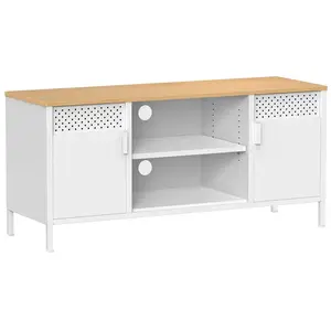 Songmics Meuble TV réglable, Chêne + Blanc pas cher