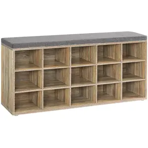 VASAGLE Banc à chaussures 15 compartiments, Blanc Gris pas cher