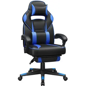 SONGMICS Chaise gaming avec repose-pieds, Noir et BleuVendu parsongmics
