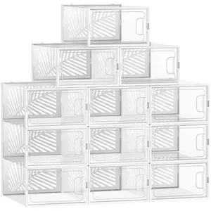 SONGMICS Boîte à chaussures transparent, 12 / Transparent + Blanc pas cher