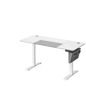 SONGMICS Bureau assis debout réglable en hauteur avec pochette, Blanc Pur + Gris Tourterelle / 60 x 140 x (72-120) cm pas cher
