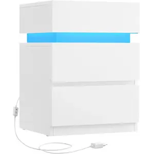 VASAGLE Table de chevet avec LED, Blanc pas cher