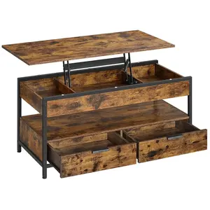 VASAGLE Table basse avec plateau relevable, Marron Rustique + Noir D’encre / 100L x (48-63) H cm pas cher