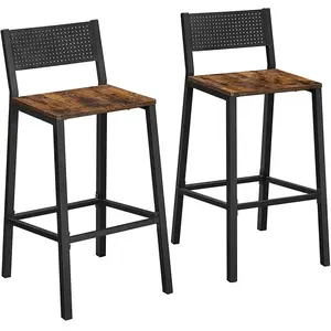 VASAGLE 2 Tabourets ajourés industriel, Marron Rustique + Noir / Lot de 2 pas cher