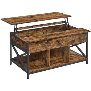 VASAGLE Table basse avec plateau relevable, Marron rustique + Noir pas cher