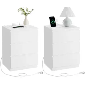 VASAGLE Table de chevet avec 3 tiroirs, Blanc Nuage / 2 pas cher