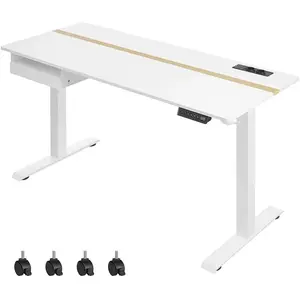 SONGMICS Bureau électrique réglable en hauteur, Blanc / 60P x 140L cm