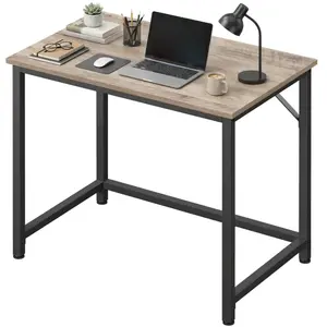 Ochama x SONGMICS Bureau d'Ordinateur, Table, pour Bureau, Chambre, Salon, Cadre en Métal, Couleur Chêne, Grège et Noir pas cher