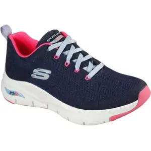 Skechers Femme Arch Fit Comfy Wave Baskets, Navy Knit/Hot Pink Trim, 36 EU pas cher