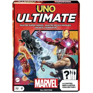 Jeu de cartes UNO ULTIMATE MARVEL - MATTEL GAMES - HPT47 - 4 héros Marvel - 4 cartes premium pas cher