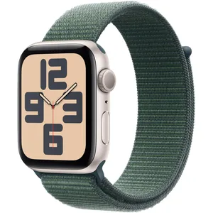 Montre connectée APPLE WATCH SE 44mm Lumière Stellaire/Vert Loop TU pas cher