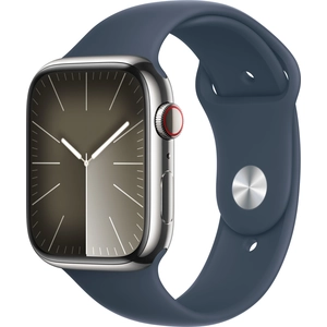 Apple Montre connectée Watch 9 Acier 45mm Cellular Argent/Sport Bleu M/L pas cher