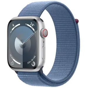 Apple Watch Series 9 4G 45mm Aluminium argent, Boucle Sport Bleu orage pas cher