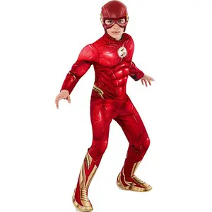 Rubies The Flash Deluxe Costume pour enfants avec poitrine musclée, couvre-bottes et masque officiel DC Comics pour carnaval, Halloween, fêtes et anniversaires Taille M