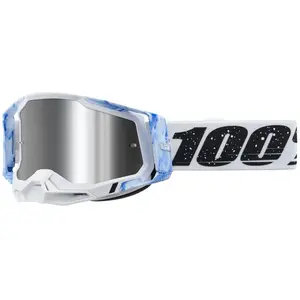 100% Masque 100  racecraft 2 mixos bleu blanc   verres miroir argent pas cher