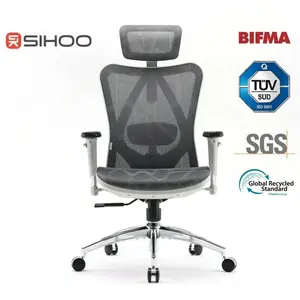 Sihoo M57 chaise de bureau ergonomique en mesh avec soutien lombaire réglable, accoudoirs 3D et dossier haut respirant gris clair pas cher