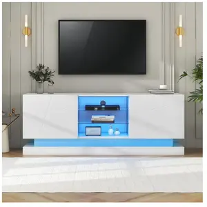 NECHE Yoleo - Meuble tv led givré blanc avec étagère en verre réglable... pas cher