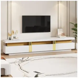 NECHE Meuble TV lowboard moderne en marbre,Commode TV 3 tiroirs,Pour les téléviseurs jusqu’à 90 pouces,200 x 40 x 42 cm - Blanc pas cher