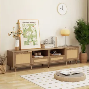 NECHE Meuble tv design en rotin,Commode tv avec pieds en bois massif,2... pas cher