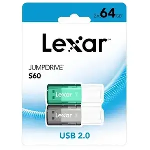 Pack de 2 clés USB 2.0 Lexar JumpDrive S60 64 Go Argent et Vert pas cher
