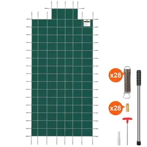 VEVOR Couverture de sécurité pour piscines creusées 4,9x9,8 m maille verte avec marches d'extrémité centrales 1,2x2,4 m couverture de sécurité solide pour piscine d'hiver, résister au soleil, au vent pas cher