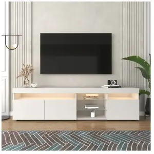 YOLEO Keepbuying - Meuble tv Moderne Blanc avec led - Étagères en Verre 3 Portes, Meuble Rangement Buffet Salon Brillant - 180x35x45cm pas cher
