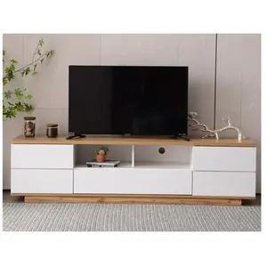YOLEO Meuble TV Moderne Blanc en Bois - 5 Portes 8 Compartiments, Armoire de Télévision Buffet Salon Bas - 180x38x46cm pas cher