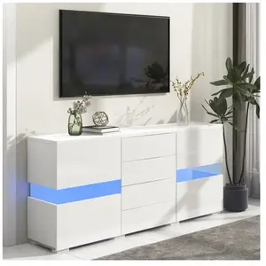 Yoleo - Meuble tv Moderne 2 Portes 4 Tiroirs Brilliantes, Buffet Salon... pas cher
