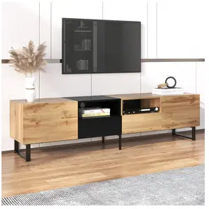 YOLEO Keepbuying - Meuble tv Style Industriel, Design Noir et Bois, 2 ... pas cher