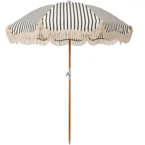 Comparateur de prix : BUSINESS & PLEASURE - Parasol Premium Beach - Noir - Bois lamellé-collé de récupération