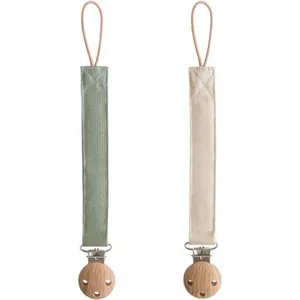 Mushie Lot de 2 attaches-sucettes en lin Olive-Sand pas cher