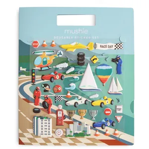 Mushie Autocollants enfants | Ensemble de livres d’autocollants réutilisables (Voitures de Course) | Autocollant en mousse amovibles | Activité artistique et artisanale pour les enfants