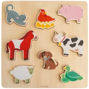 Mushie Puzzle en bois Farm (8 pièces) pas cher