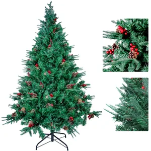 himaly Sapin de Noël Artificiel Pin avec 362 Tronc Vert en Matière PVC, 88 Tronc Vert en Matière PE, 150cm, 39 Pommes de Pin et 39 Fruits Rouges, Décoration de Maison Hôtel Boutique pas cher