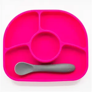 Comparateur de prix : bblüv Assiette compartiments ventousée et cuillère en silicone Rose et gris