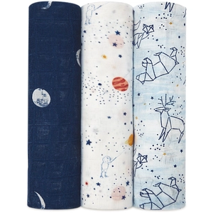 aden + anais - 3 Maxi-langes silky soft grand format prélavés en viscose de bambou - Imprime Stargaze - 120 cm x 120 cm